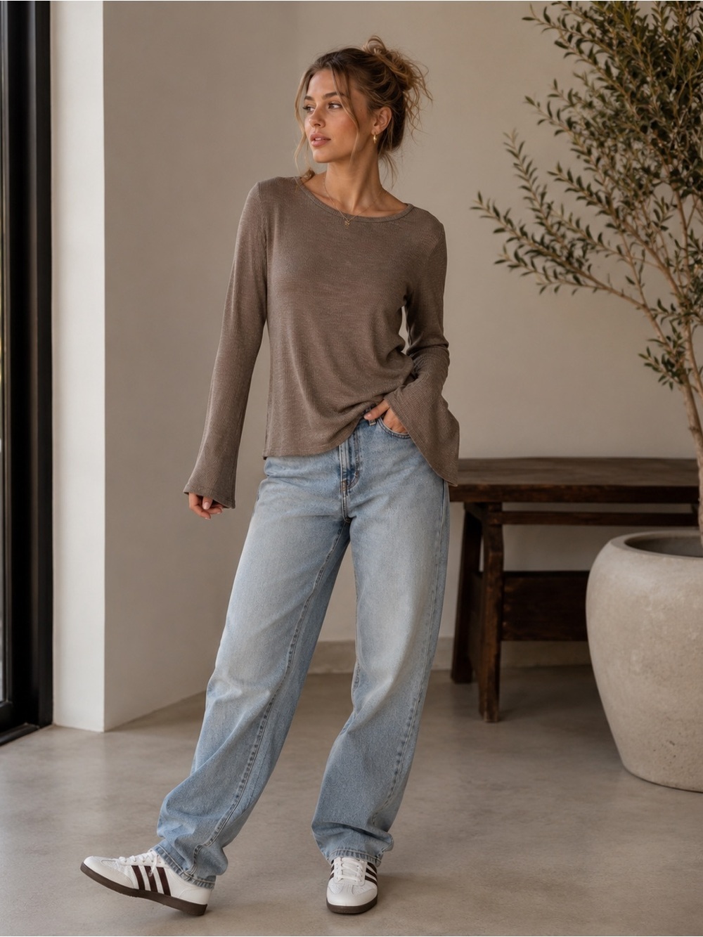 Cozy casual Women's Bell Sleeve Top